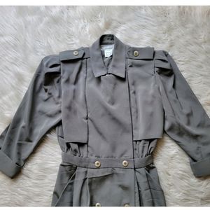 Vtg 80s Dress Liz Petites Mary Ann Lamonte Shoulder Pads Trench Double Breasted